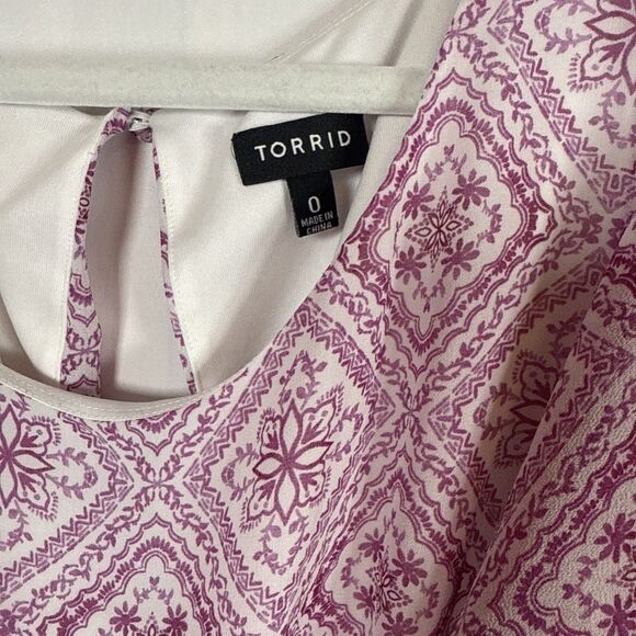 Women’s Torrid Pink Print Knee Length Elastic Waist Dress Size 0/L/12 Preowned - Picture 6 of 13